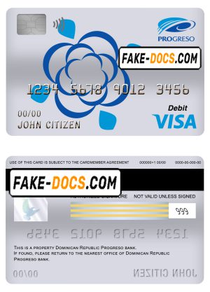 Dominican Republic Progreso bank visa card debit card template in PSD format, fully editable Dominican Republic Progreso bank visa card debit card template in PSD format, fully editable