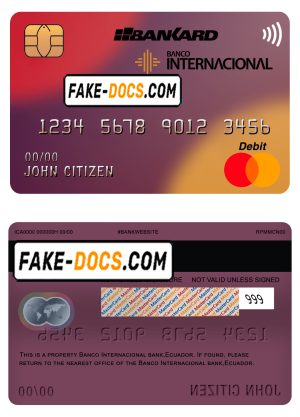 Ecuador Banco Internacional bank mastercard debit card template in PSD format, fully editable Ecuador Banco Internacional bank mastercard debit card template in PSD format, fully editable
