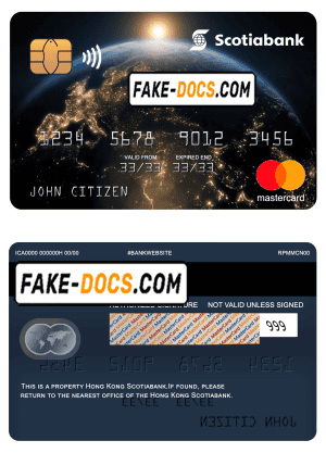 Hong Kong Scotiabank mastercard, fully editable template in PSD format