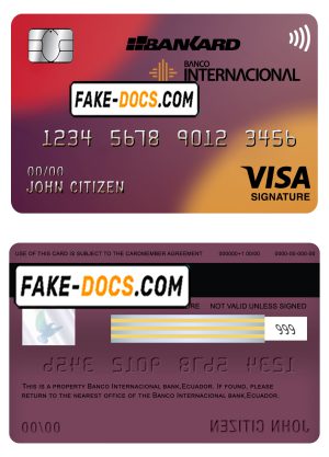 Ecuador Banco Internacional bank visa signature card template in PSD format, fully editable Ecuador Banco Internacional bank visa signature card template in PSD format, fully editable