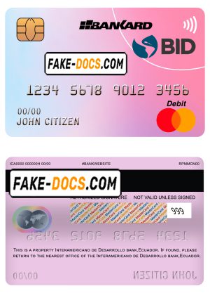 Ecuador Banco Interamericano de Desarrollo BID bank mastercard debit card template in PSD format, fully editable Ecuador Banco Interamericano de Desarrollo BID bank mastercard debit card template in PSD format, fully editable