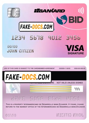 Ecuador Banco Interamericano de Desarrollo BID bank visa signature card template in PSD format, fully editable Ecuador Banco Interamericano de Desarrollo BID bank visa signature card template in PSD format, fully editable