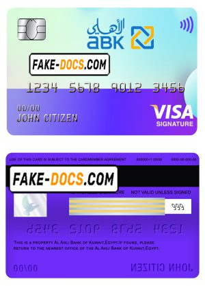 Egypt Al Ahli Bank of Kuwait visa signature card template in PSD format, fully editable Egypt Al Ahli Bank of Kuwait visa signature card template in PSD format, fully editable