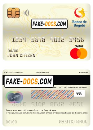 Colombia Banco de Bogotá bank mastercard debit card template in PSD format, fully editable