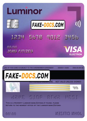 Estonia Luminor Bank visa electron card template in PSD format, fully editable Estonia Luminor Bank visa electron card template in PSD format, fully editable
