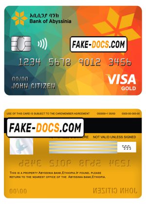 Ethiopia Bank of Abyssinia bank visa gold card template in PSD format, fully editable Ethiopia Bank of Abyssinia bank visa gold card template in PSD format, fully editable