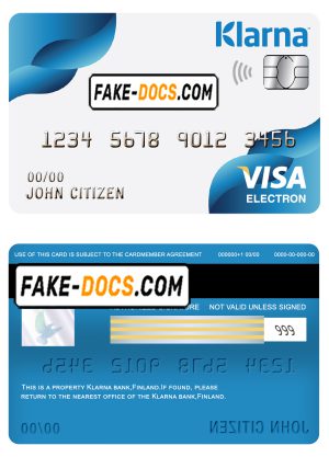 Finland Klarna bank visa electorn card template in PSD format, fully editable