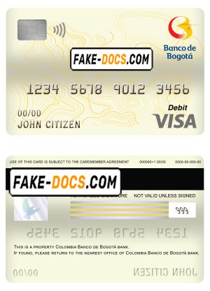 Colombia Banco de Bogotá bank visa card debit card template in PSD format, fully editable