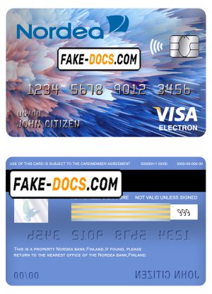 Finland Nordea bank visa electron card template in PSD format, fully editable