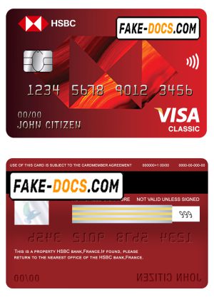 France HSBC bank visa classic card template in PSD format, fully editable