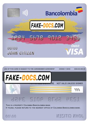 Colombia Bancolombia bank visa card debit card template in PSD format, fully editable