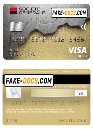 France Société Générale bank visa gold card template in PSD format, fully editable