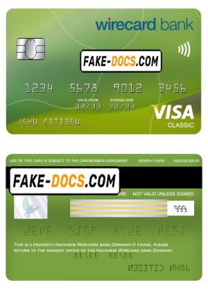 Germany Aschheim Wirecard bank visa classic card template in PSD format, fully editable