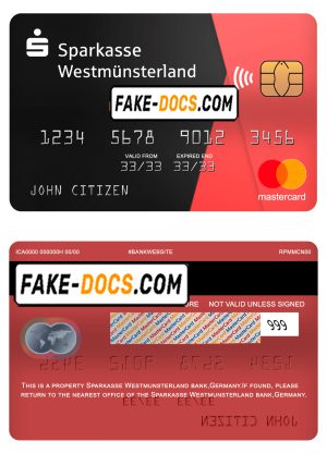 Germany Sparkasse Westmunsterland bank mastercard template in PSD format, fully editable