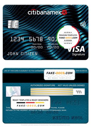 Mexico Citibanamex bank visa signature card, fully editable template in PSD format Mexico Citibanamex bank visa signature card, fully editable template in PSD format