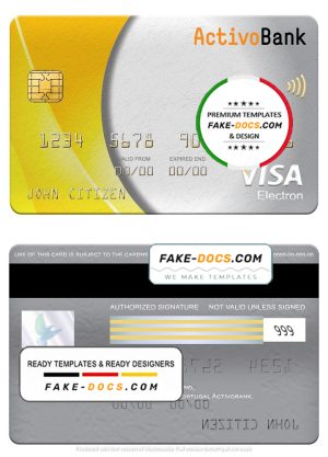 Portugal Activobank S.A. bank visa electron card, fully editable template in PSD format