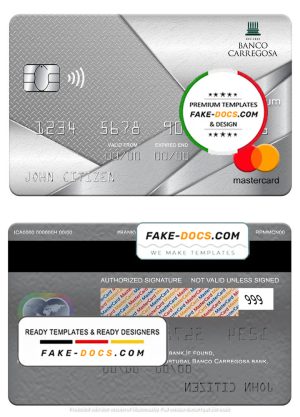 Portugal Banco Carregosa bank mastercard platinum, fully editable template in PSD format