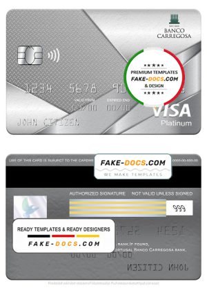 Portugal Banco Carregosa bank visa platinum card, fully editable template in PSD format