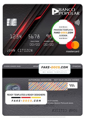 Portugal Banco Popular bank mastercard, fully editable template in PSD format