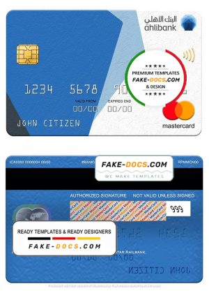 Qatar Ahilbank mastercard, fully editable template in PSD format