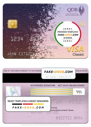 Qatar Development Bank visa classic card, fully editable template in PSD format