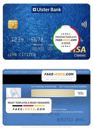 Republic of Ireland Ulster Bank visa classic card, fully editable template in PSD format Republic of Ireland Ulster Bank visa classic card, fully editable template in PSD format