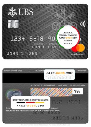 Monaco UBS bank mastercard, fully editable template in PSD format Monaco UBS bank mastercard, fully editable template in PSD format