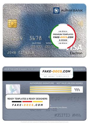 Romania Alpha Bank visa electron card, fully editable template in PSD format Romania Alpha Bank visa electron card, fully editable template in PSD format
