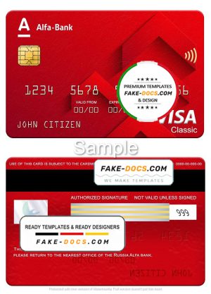 Russia Alfa bank visa classic card, fully editable template in PSD format