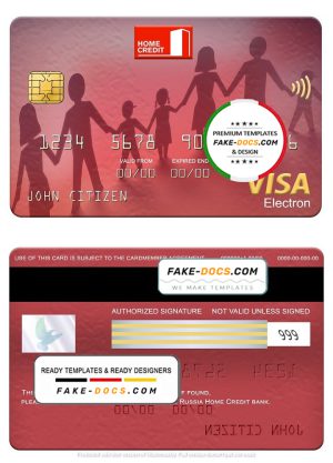 Russia Home Credit bank visa electron card, fully editable template in PSD format