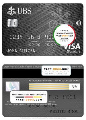 Monaco UBS bank visa signature card, fully editable template in PSD format Monaco UBS bank visa signature card, fully editable template in PSD format
