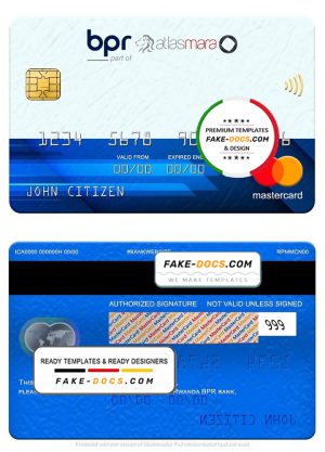 Rwanda BPR bank mastercard, fully editable template in PSD format