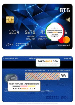 Russia VTB bank mastercard, fully editable template in PSD format
