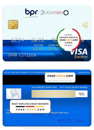 Rwanda BPR bank visa electron card, fully editable template in PSD format