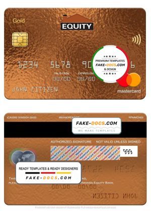 Rwanda Equity Bank mastercard gold, fully editable template in PSD format