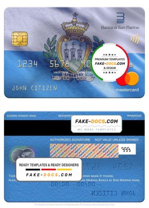 San Marino Banca di San Marino bank mastercard, fully editable template in PSD format