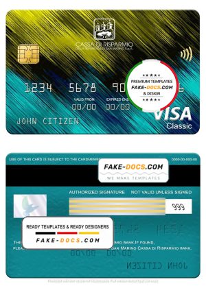 San Marino Cassa di Risparmio bank visa classic card, fully editable template in PSD format San Marino Cassa di Risparmio bank visa classic card, fully editable template in PSD format