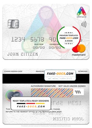 Mongolia Arig bank mastercard, fully editable template in PSD format Mongolia Arig bank mastercard, fully editable template in PSD format