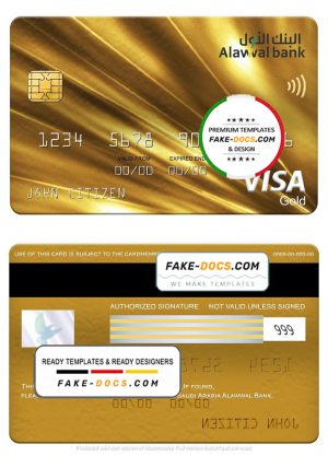 Saudi Arabia Alawwal Bank visa gold card, fully editable template in PSD format Saudi Arabia Alawwal Bank visa gold card, fully editable template in PSD format