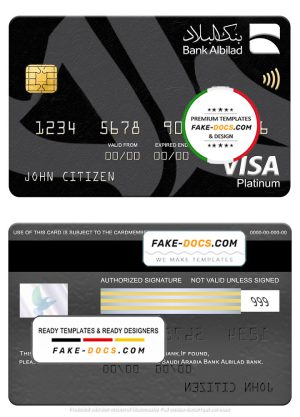 Saudi Arabia Bank Albilad bank visa platinum card, fully editable template in PSD format Saudi Arabia Bank Albilad bank visa platinum card, fully editable template in PSD format
