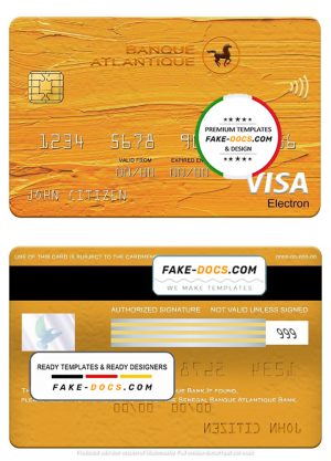 Senegal Banque Atlantique Bank visa electron card, fully editable template in PSD format