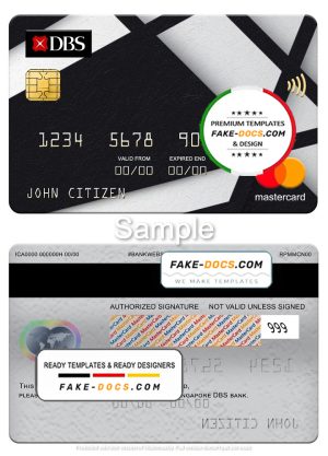 Singapore DBS bank mastercard, fully editable template in PSD format Singapore DBS bank mastercard, fully editable template in PSD format