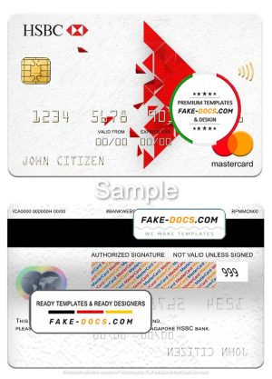 Singapore HSBC bank mastercard, fully editable template in PSD format Singapore HSBC bank mastercard, fully editable template in PSD format
