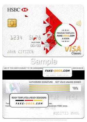 Singapore HSBC bank visa classic card, fully editable template in PSD format Singapore HSBC bank visa classic card, fully editable template in PSD format