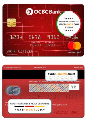 Singapore OCBC bank mastercard, fully editable template in PSD format