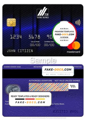 Slovakia Tatra Bank mastercard, fully editable template in PSD format