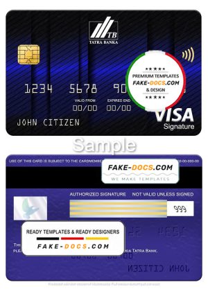 Slovakia Tatra Bank visa signature card, fully editable template in PSD format