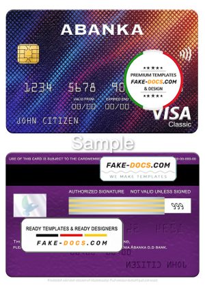 Slovenia Abanka d.d bank visa classic card, fully editable template in PSD format Slovenia Abanka d.d bank visa classic card, fully editable template in PSD format