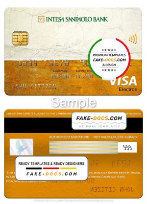 Slovenia Intesa Sanpaolo Bank, Poslovalnica Koper bank visa electron card, fully editable template in PSD format Slovenia Intesa Sanpaolo Bank, Poslovalnica Koper bank visa electron card, fully editable template in PSD format