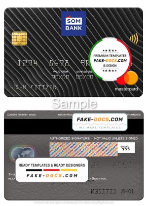 Somalia Sombank mastercard, fully editable template in PSD format